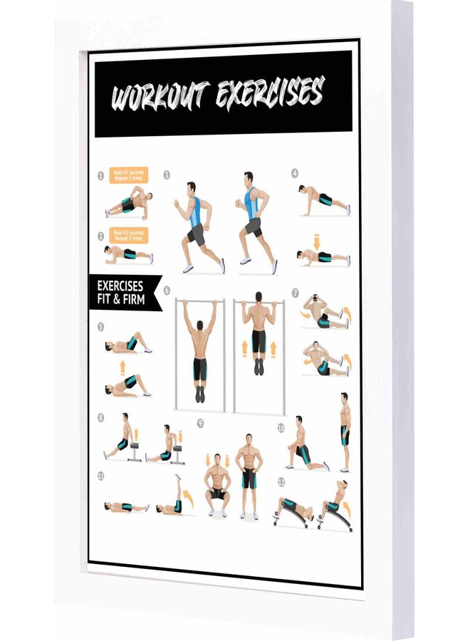 LOWHA Workout Exercises Themed Decorative Framed Wall Art Painting White 23x33x2cm - Image 1