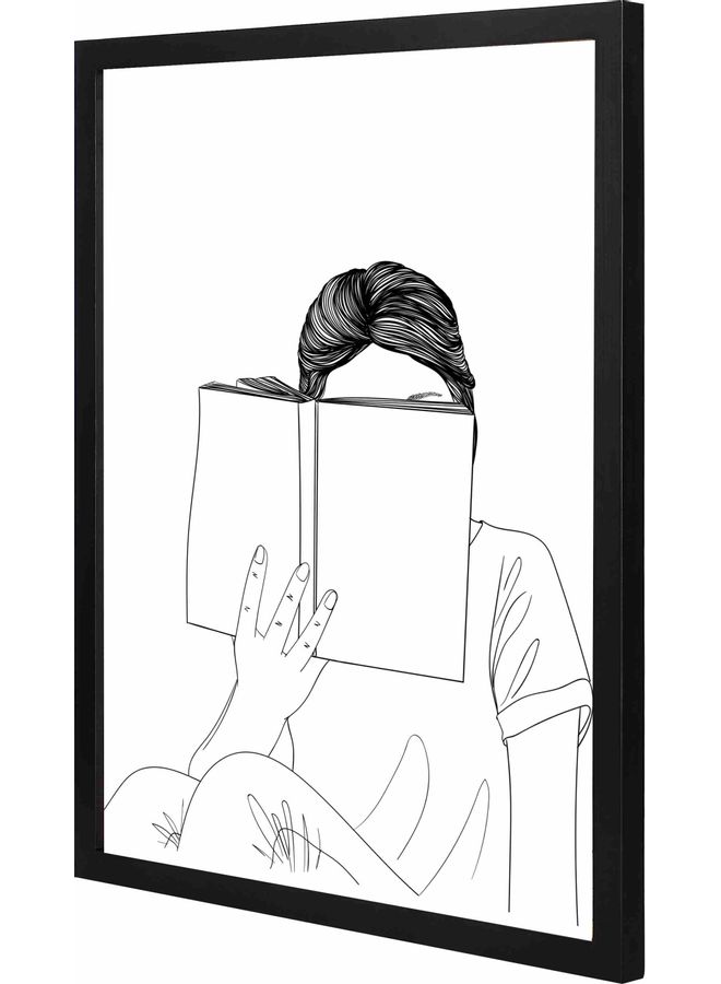 لوحة فنية لديكور الحائط بإطار وتعبر عن قراءة كتاب أسود 43x53x2سم