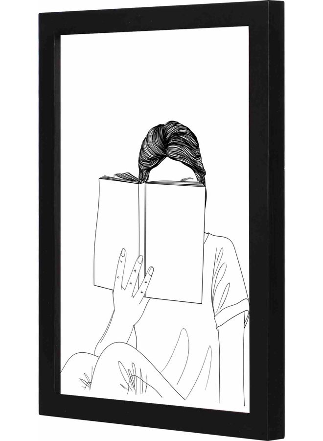 لوحة فنية لديكور الحائط بإطار وتعبر عن قراءة كتاب أسود 23x33x2سم