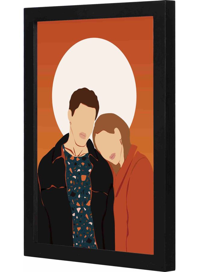 لوحة فنية جدارية مزودة بإطار ومزينة بطبعة ثنائي متحابين أسود 23x33x2سم - Image 1