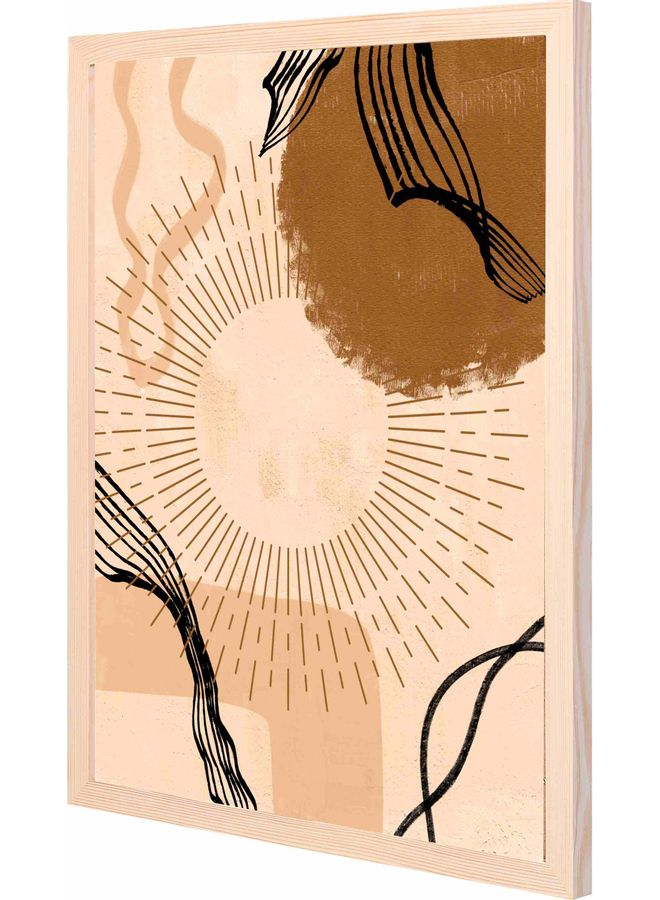 لوحة فنية جدارية بإطار مزينة بنمط تجريدي يمثل شمساً كبيرة الحجم بيج 43x53x2سم - Image 1