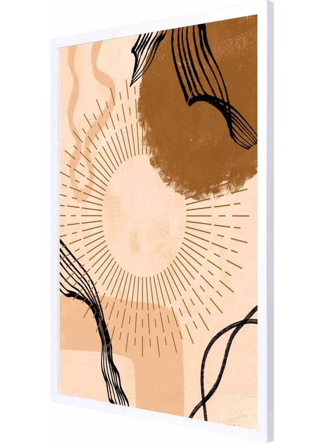 LOWHA Abstract Large Sun Themed Wall Art  Framed Painting White 53x73x2cm  - Image 1
