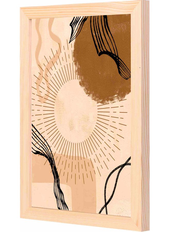 لوحة فنية جدارية بإطار مزينة بنمط تجريدي يمثل شمساً كبيرة الحجم بيج 23x33x2سم - Image 1