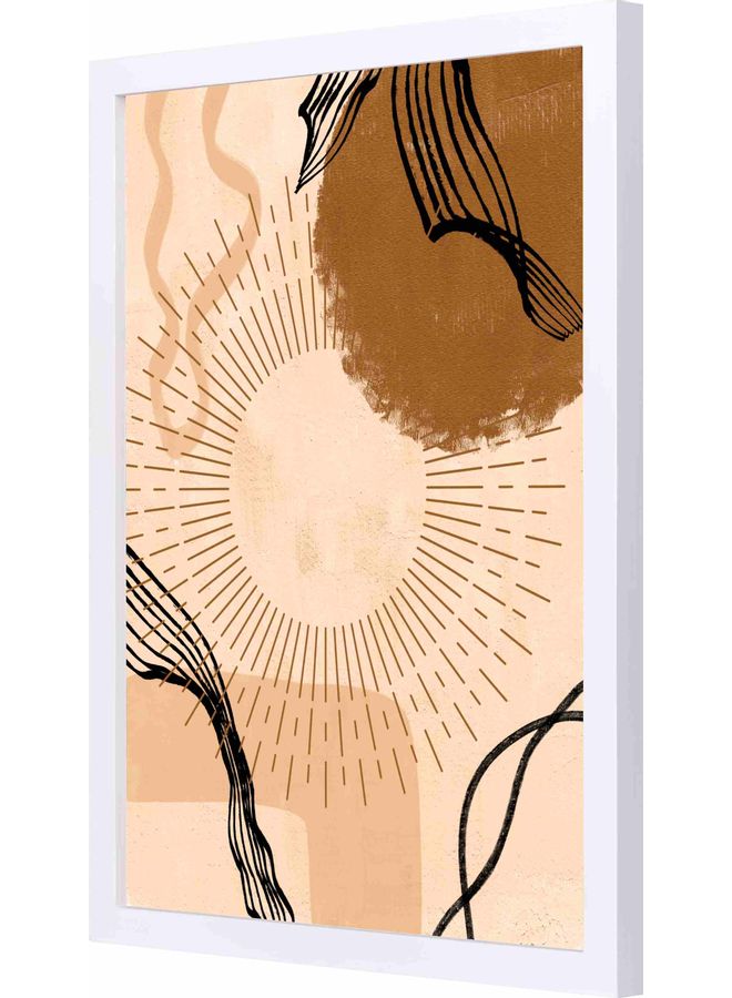 لوحة فنية جدارية بإطار مزينة بنمط تجريدي يمثل شمساً كبيرة الحجم أبيض 33x43x2سم - Image 1