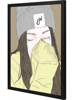 Sad Girl Crying Themed Framed Wall Art Painting Black 43x53x2cm
