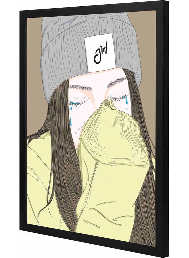 LOWHA - Sad Girl Crying Themed Framed Wall Art Painting Black 43x53x2cm - Image 1