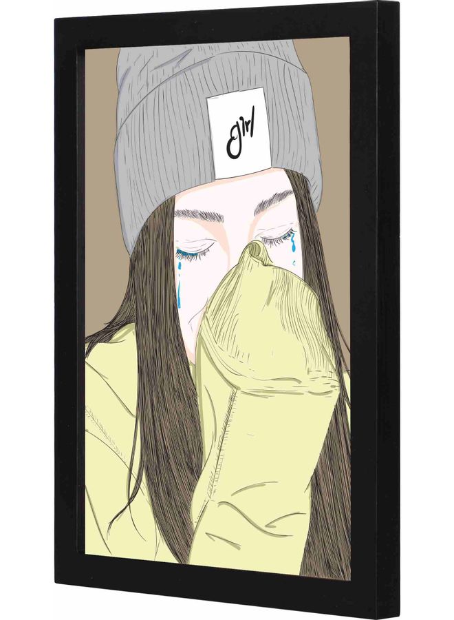 لوحة فنية جدارية مزودة بإطار ومزينة بطبعة تُمثل فتاة تبكي أسود 23x33x2سم