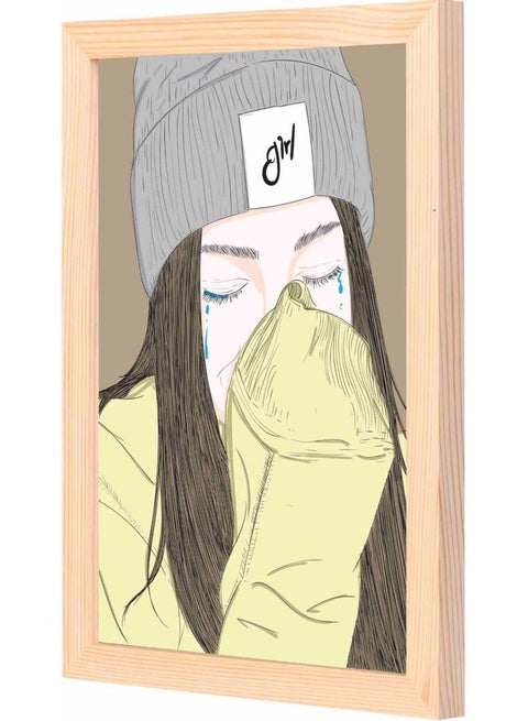 Sad Girl Crying Themed Wall Painting With Frame Wood 23x33x2cm