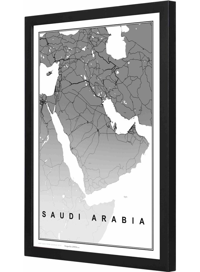 لوحة لوحة فنية بتصميم خريطة السعودية لديكور الحائط مزودة بإطار أسود 33x43x2سم  - Image 1