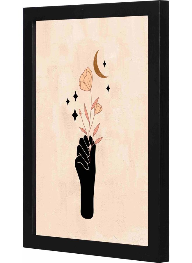 لوحة جدارية بنمط يمثل يداً تحمل زهوراً ومزودة بإطار أسود 23x33x2سم - Image 1