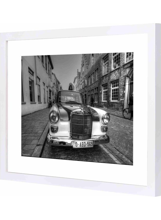 Old Car Themed Decorative Framed Wall Art Painting White 33x43cm