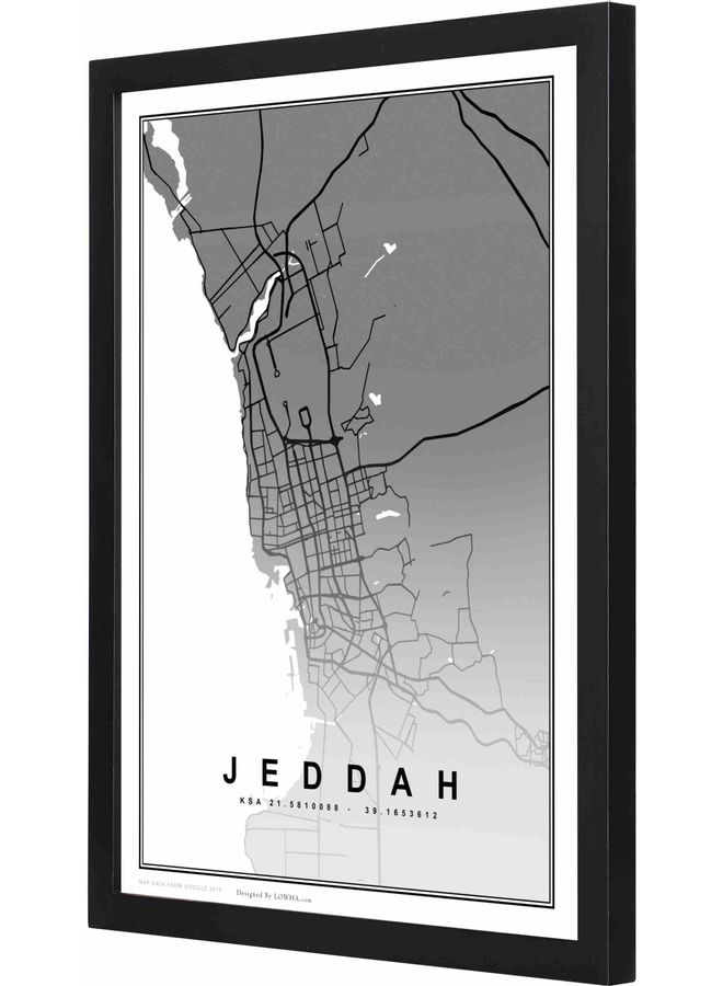 LOWHA Jeddah Map Framed Wall Art Painting Black 33x43x2cm  - Image 1