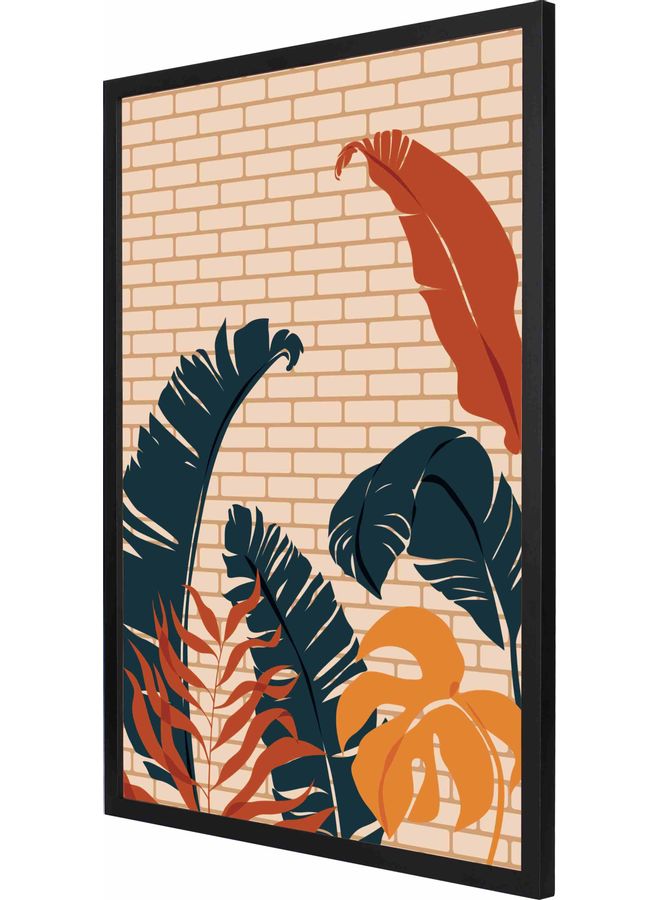 لوحة فنية جدارية بإطار مزينة بنمط يمثل منظراً طبيعياً أسود 53x73x2سم - Image 1