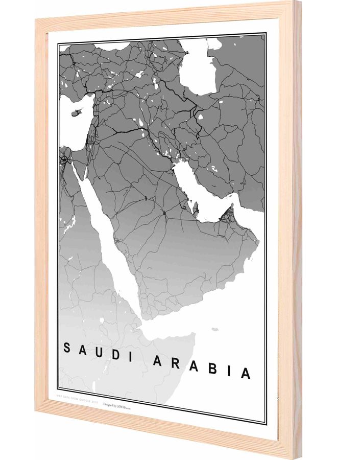 لوحة جدارية برسمة لخريطة المملكة العربية السعودية ومزودة بإطار خشبي 43x53x2سم