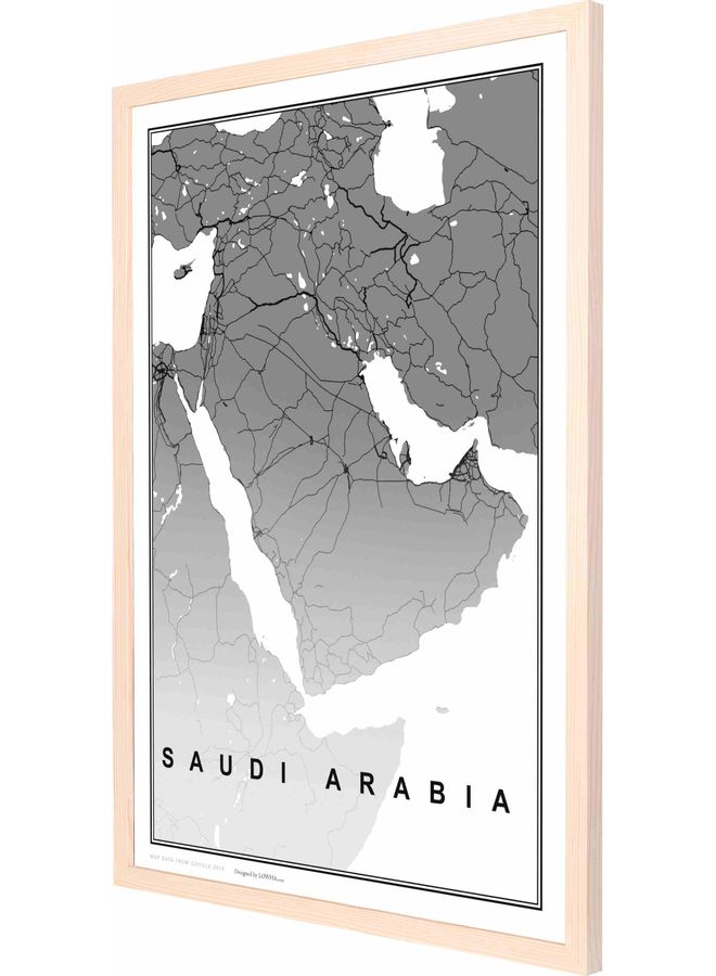 LOWHA Saudi Arabia Map Painted Framed Wall Painting Wood 53x73x2cm