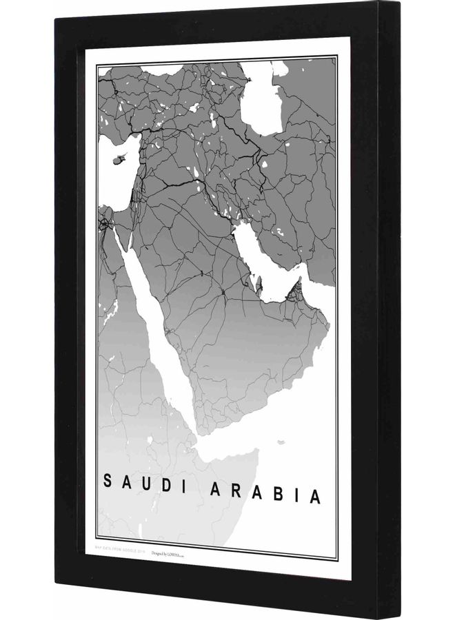 لوحة لوحة جدارية برسمة لخريطة المملكة العربية السعودية ومزودة بإطار أسود 23x33x2سم 