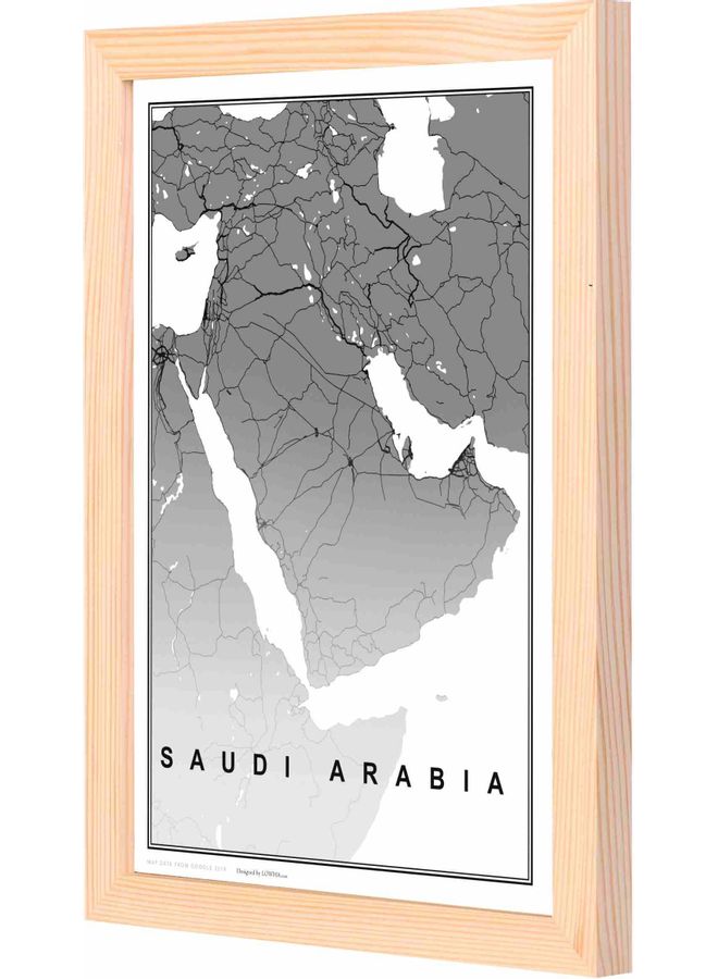 LOWHA Saudi Arabia Map Painted Framed Wall Painting Wood 23x33x2cm