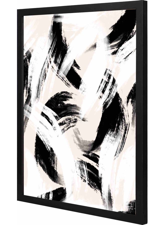LOWHA Abstract Brush Framed Wall Art Painting Black 43x53x2cm - Image 1