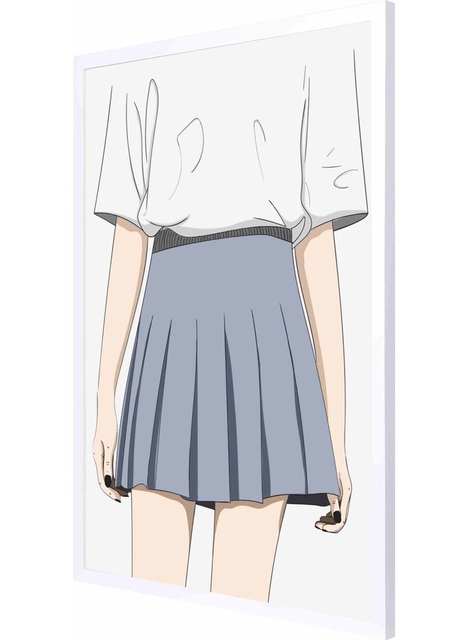 LOWHA Short Skirt Painted Framed Wall Painting White 53x73x2cm 