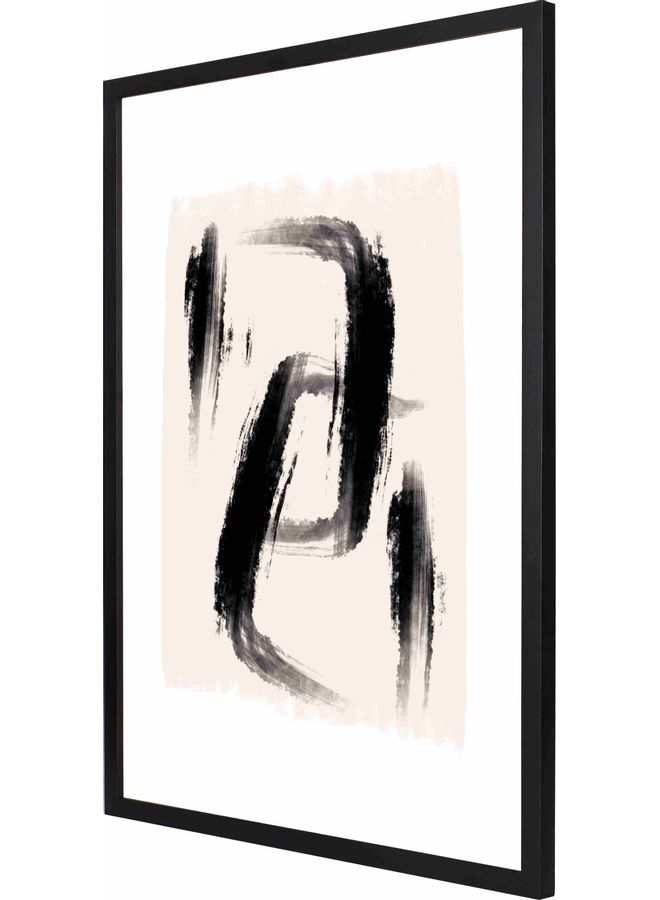 لوحة فنية جدارية بإطار تمثل رسماً تجريدياً أسود 53x73x2سم - Image 1