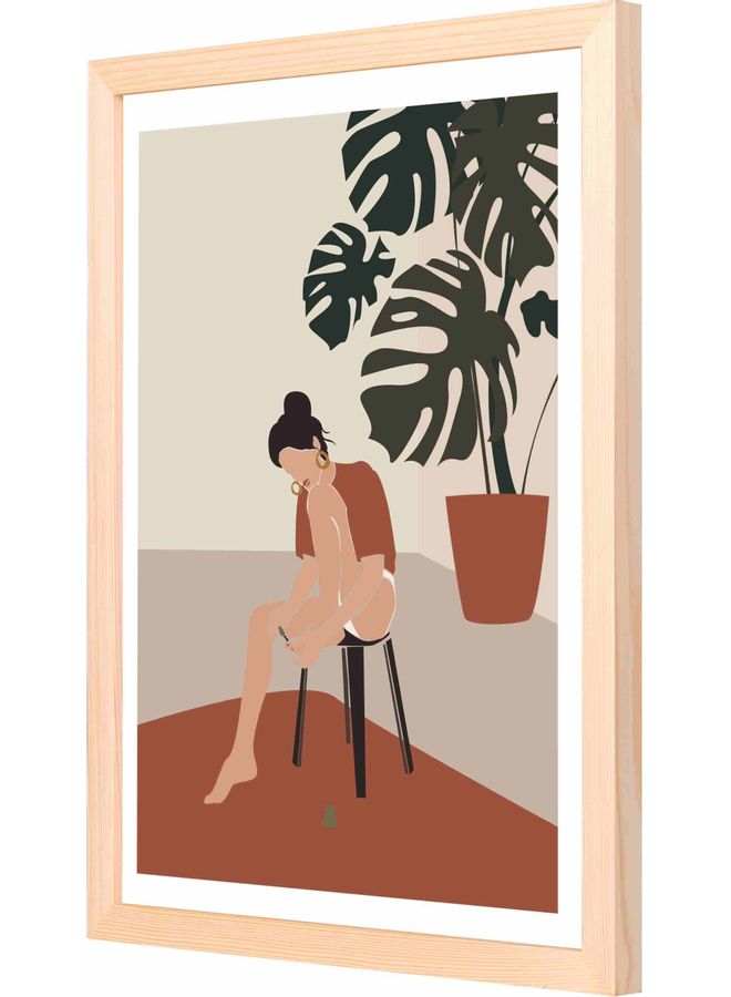 لوحة جدارية برسمة تمثل قص الأظافر ومزودة بإطار خشبي 33x43x2سم