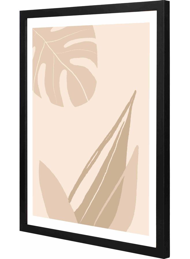 LOWHA Large Leaf Framed Wall Art Painting Black 43x53x2cm - Image 1