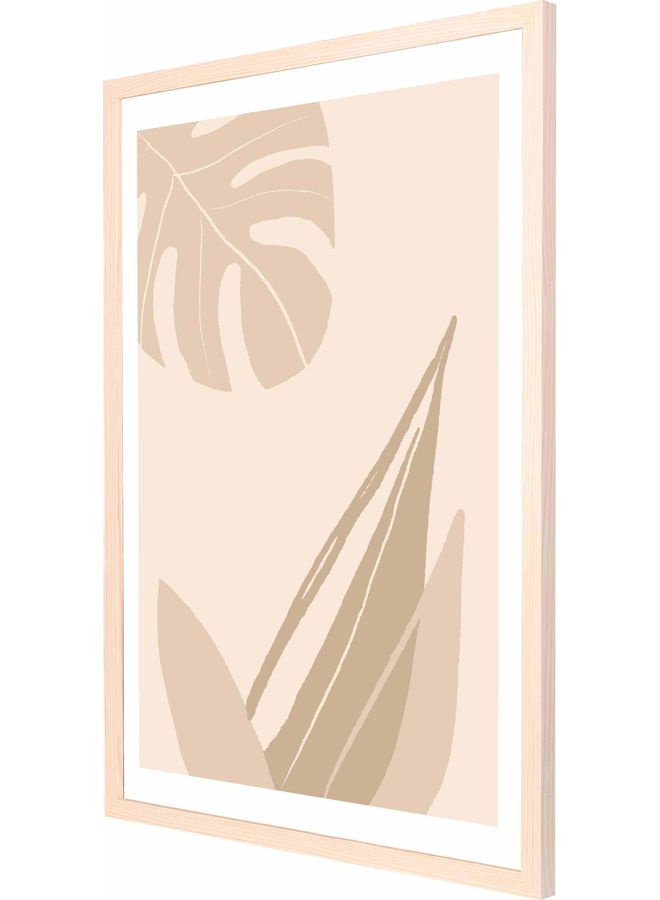 لوحة فنية بإطار بتصميم ورقة شجر كبيرة خشبي 53x73x2سم - Image 1