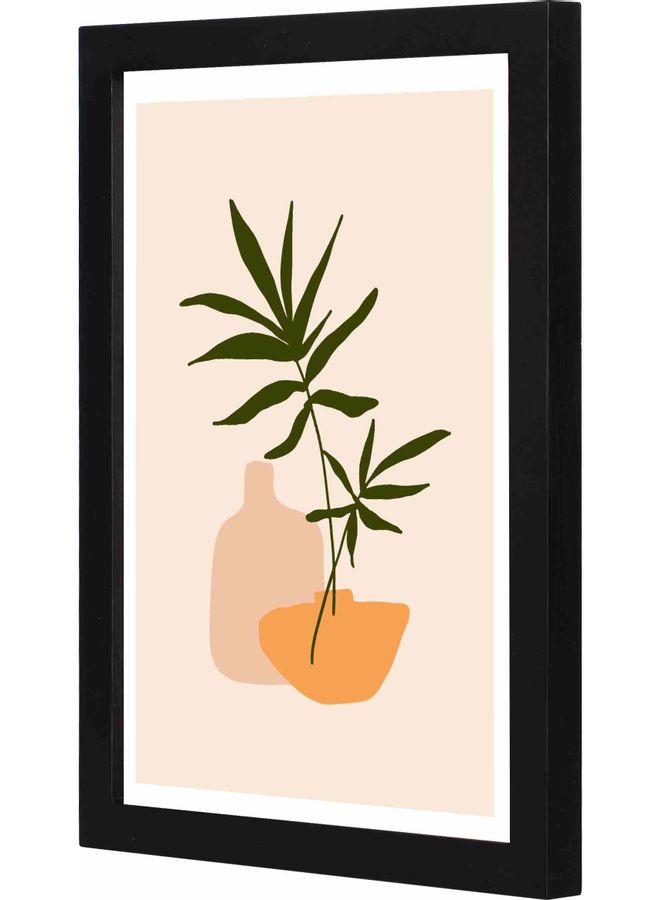 LOWHA Beautiful Small Plant Framed Wall Art Painting Black 23x33x2cm  - Image 1