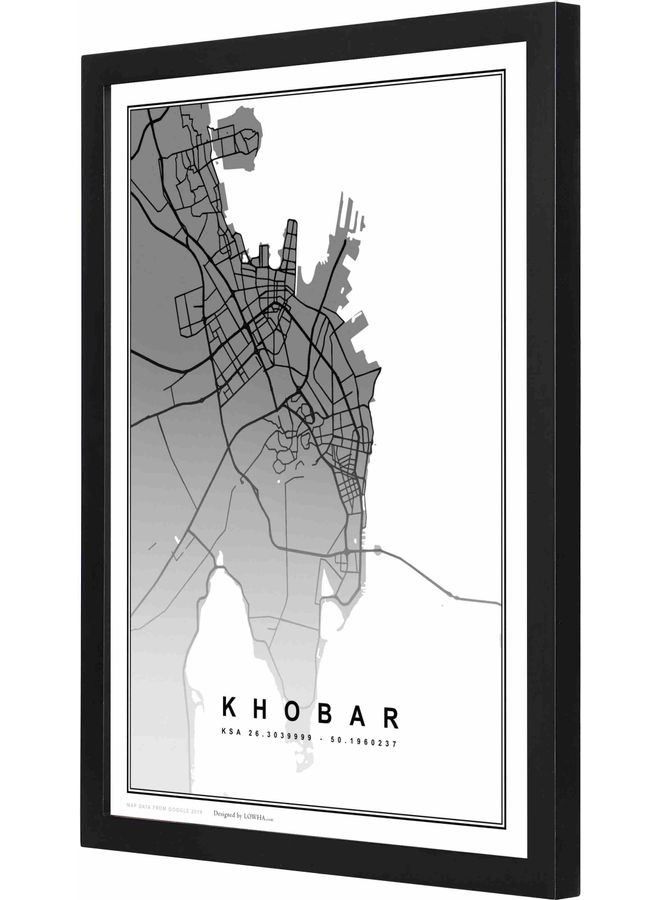 لوحة فنية جدارية بإطار تمثل خريطة مدينة الخبر أسود 33x43x2سم - Image 1