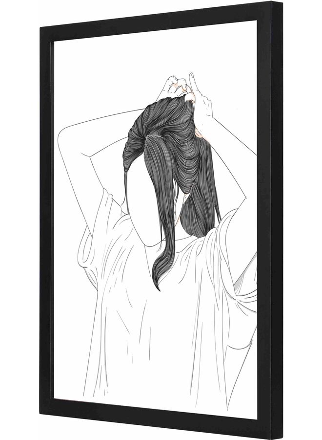 LOWHA Cute Long Hair Framed Wall Art Painting Black 33x43x2cm - Image 1