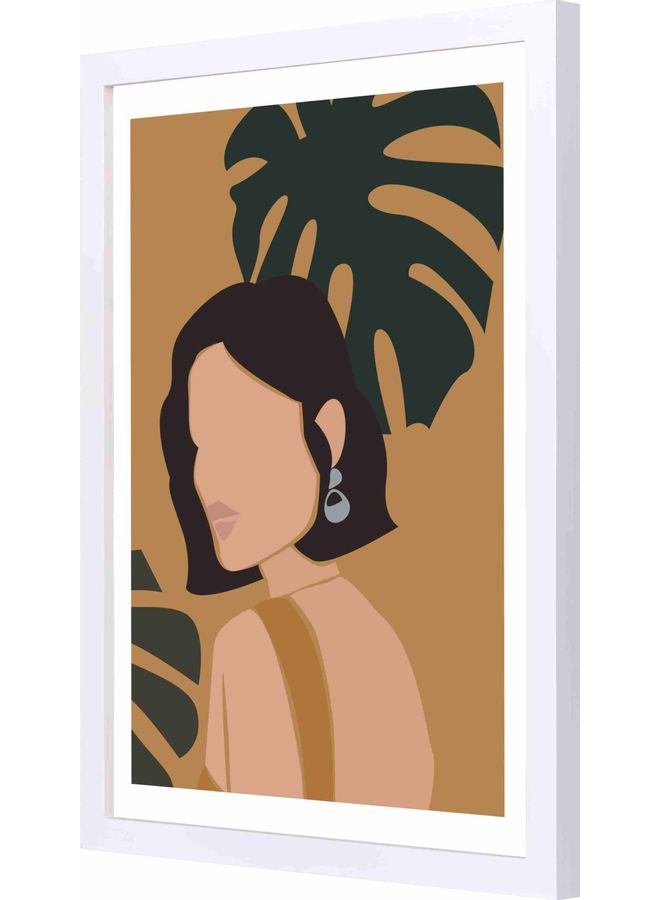 لوحة فنية جدارية بإطار تمثل فتاة تنظر إلى الخلف أبيض 33x43x2سم - Image 1