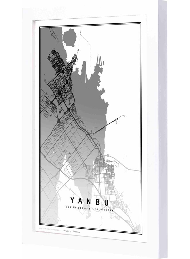 لوحة فنية لديكور الحائط بإطار تمثل خريطة مدينة ينبع أبيض 23x33x2سم - Image 1