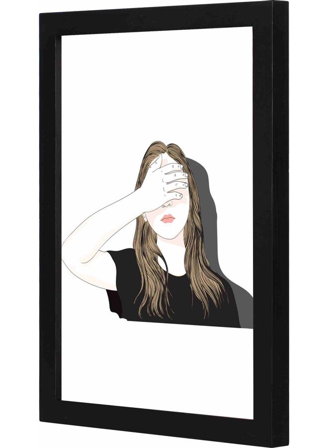 لوحة فنية بإطار وطبعة فتاة تشعر بالأسف أسود 23x33x2سم - Image 1