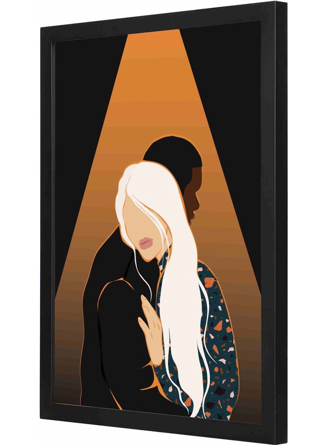 لوحة فنية جدارية مزودة بإطار ومزينة بطبعة ثنائي متحابين أسود 33x43x2سم - Image 1