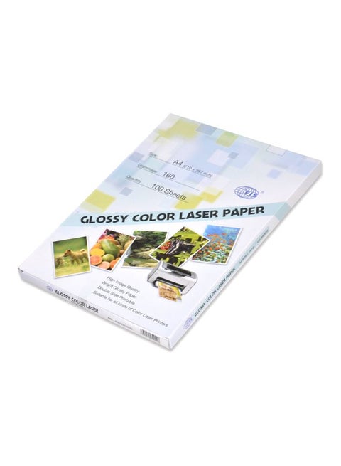 100-Piece A4 Glossy Color Laser Paper Set White