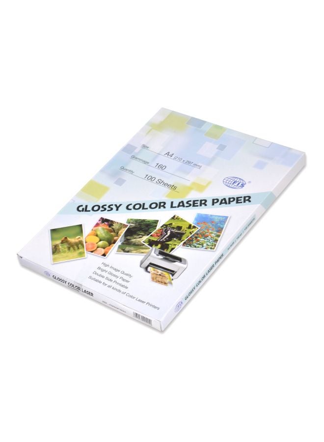 100-Piece A4 Glossy Color Laser Paper Set White