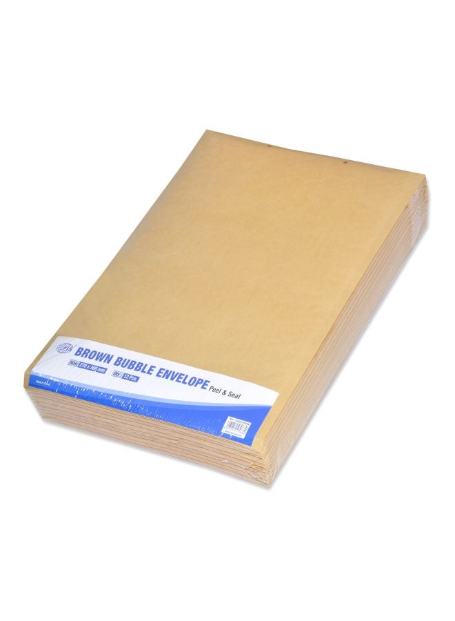 FIS Pack Of 12 Peal And Seal Bubble Envelope Brown - Image 1