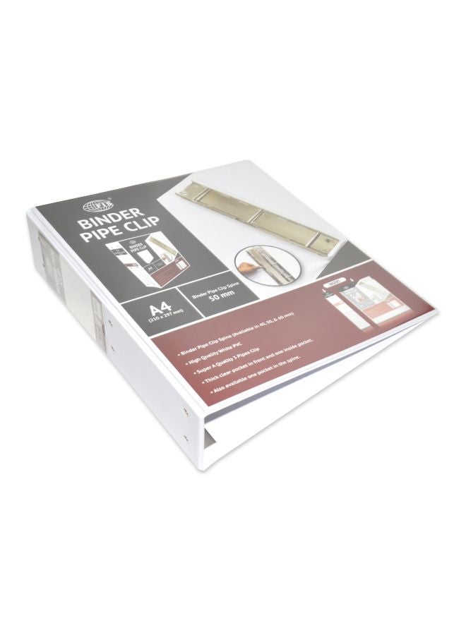 FIS A4 Binder With Pipe Triple Clip White  - Image 1