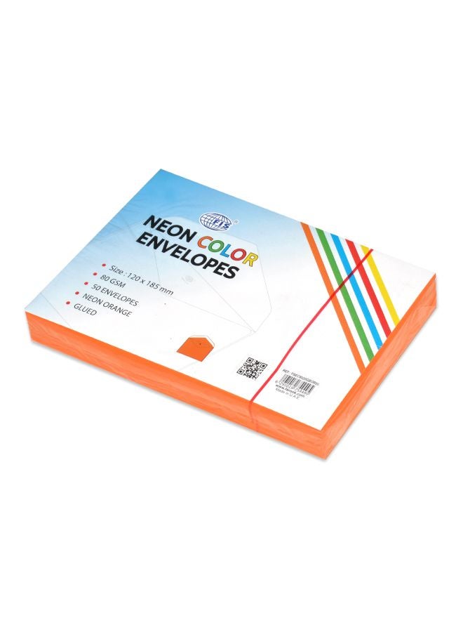 إف اي أس  طقم أظرف مزودة بالصمغ من 50 قطعة برتقالي ساطع - Image 1