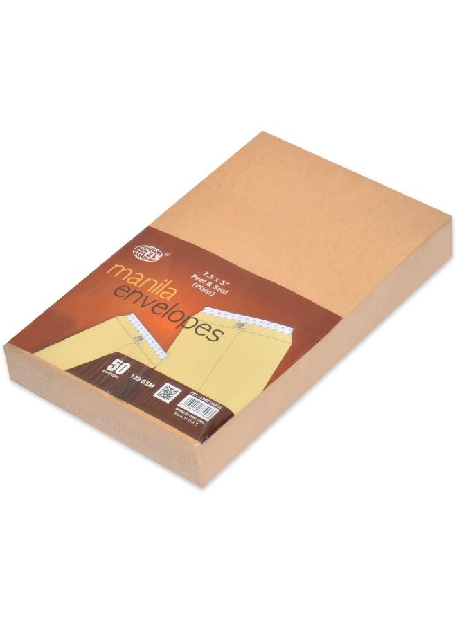 FIS 50-Piece Peel And Seal Manila Envelopes Brown - Image 1