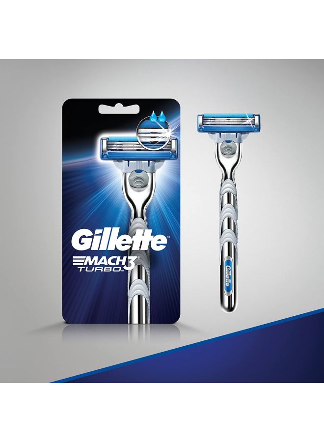 Gillette - Mach3 Turbo Razor And Blades Silver/Blue - Image 1