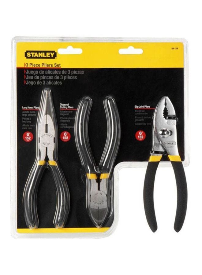 3-Piece Pliers Set Yellow/Black/Silver 6inch