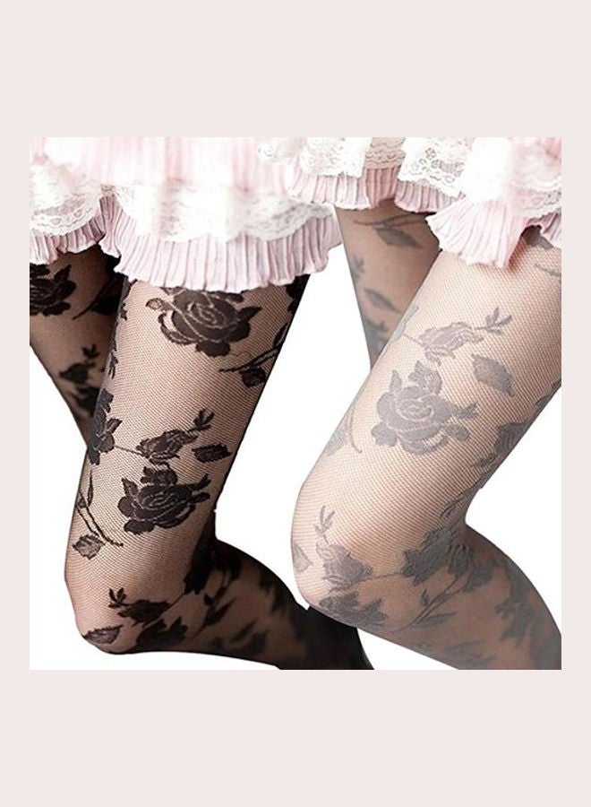Fashion Rose Pattern Tight Lace Pantyhose See-Through Stockings multicolour - Image 3