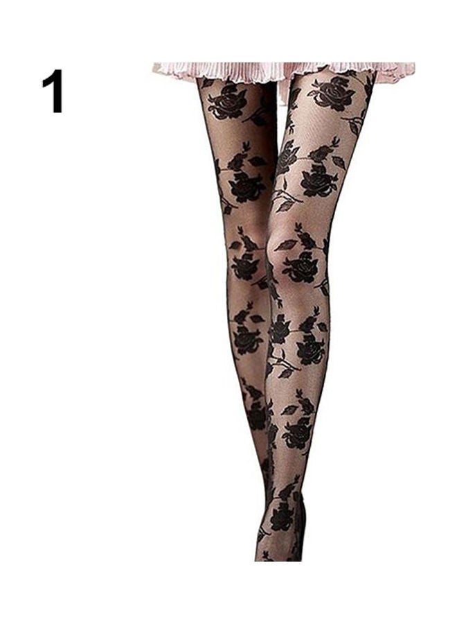 Fashion Rose Pattern Tight Lace Pantyhose See-Through Stockings multicolour - Image 4