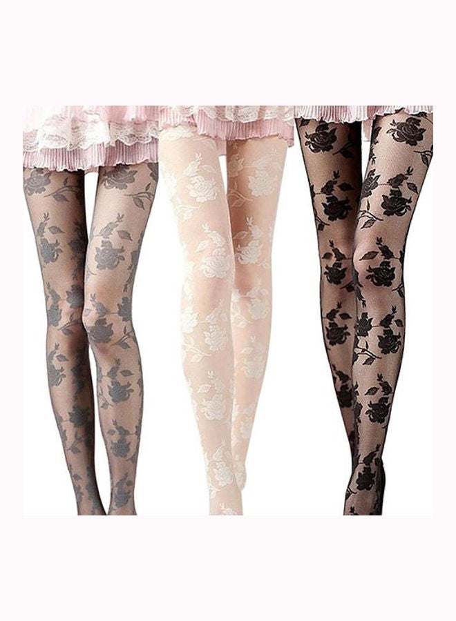 Fashion Rose Pattern Tight Lace Pantyhose See-Through Stockings multicolour - Image 2