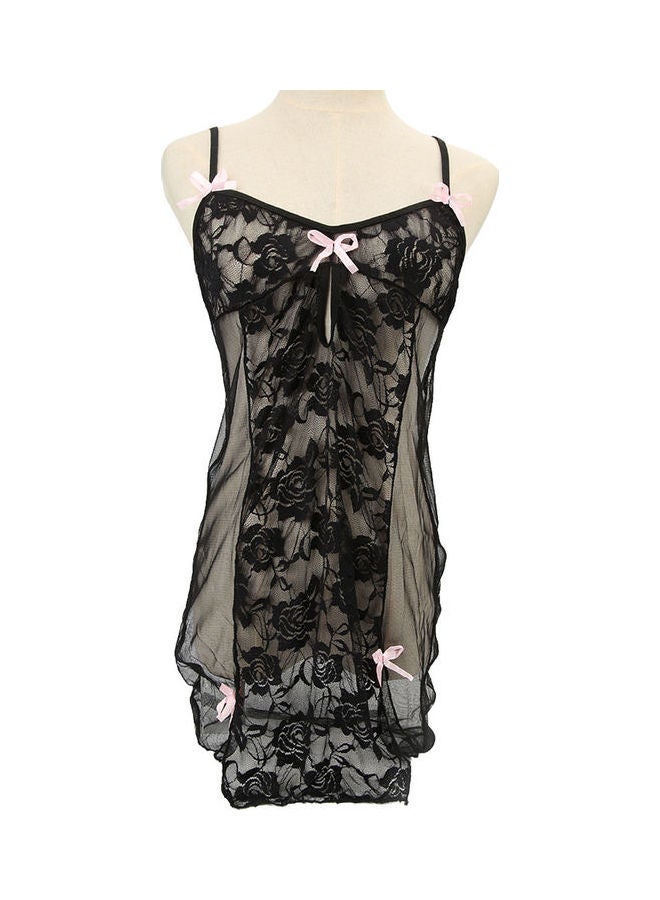 Generic - Deep V- Neck See Through Bowknot Decor Nightwear Sleepwear Dress black - Image 1