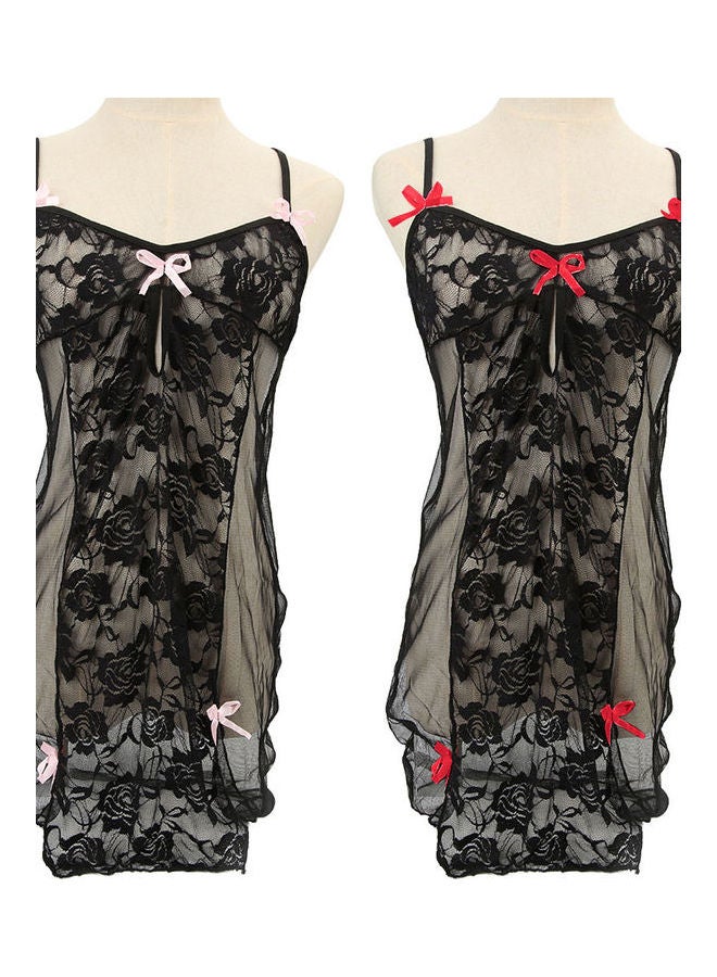 Generic - Deep V- Neck See Through Bowknot Decor Nightwear Sleepwear Dress black - Image 1