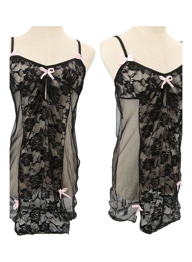 Generic - Deep V- Neck See Through Bowknot Decor Nightwear Sleepwear Dress black - Image 1