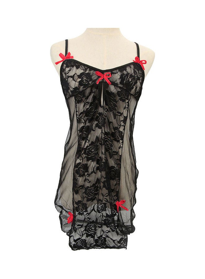 Generic - Deep V- Neck See Through Bowknot Decor Nightwear Sleepwear Dress black - Image 1