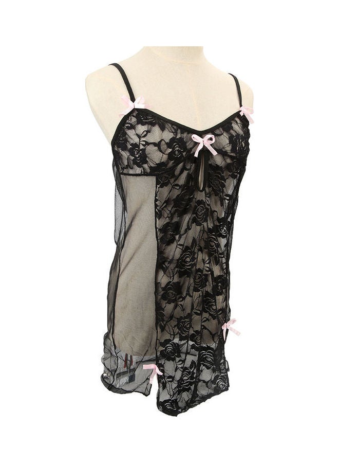 Generic - Deep V- Neck See Through Bowknot Decor Nightwear Sleepwear Dress black - Image 1